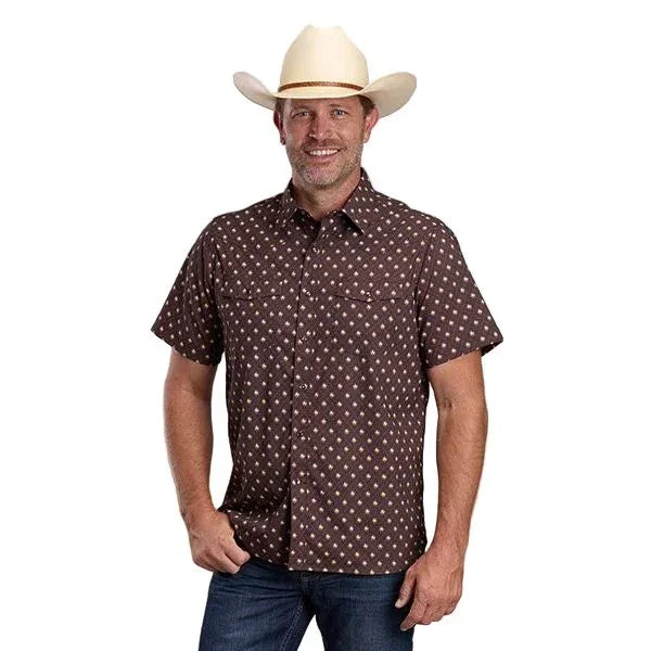 Men's Roper Short Sleeve Brown All Over Argyle Print Snap Shirt 03-002-0124-5101