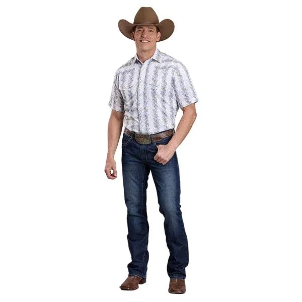 Men's Roper Short Sleeve Floral Stripes Patterned Snap Shirt 01-002-0019-0262
