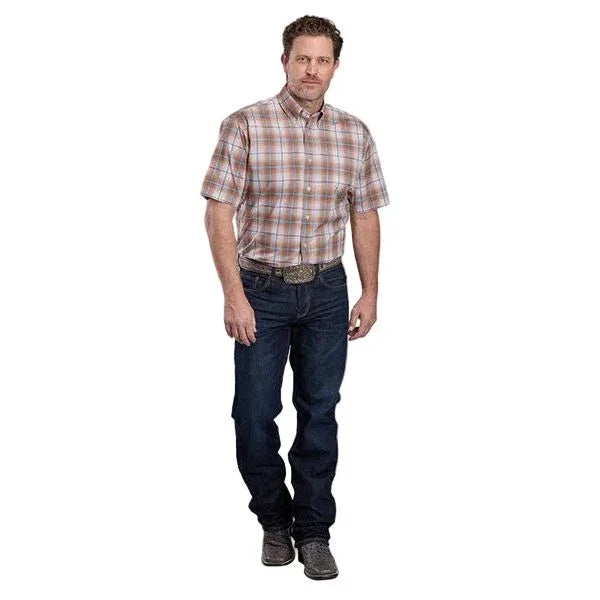 Men's Roper Short Sleeve Rust Saltillo Plaid Button Down Shirt 03-002-0379-3020