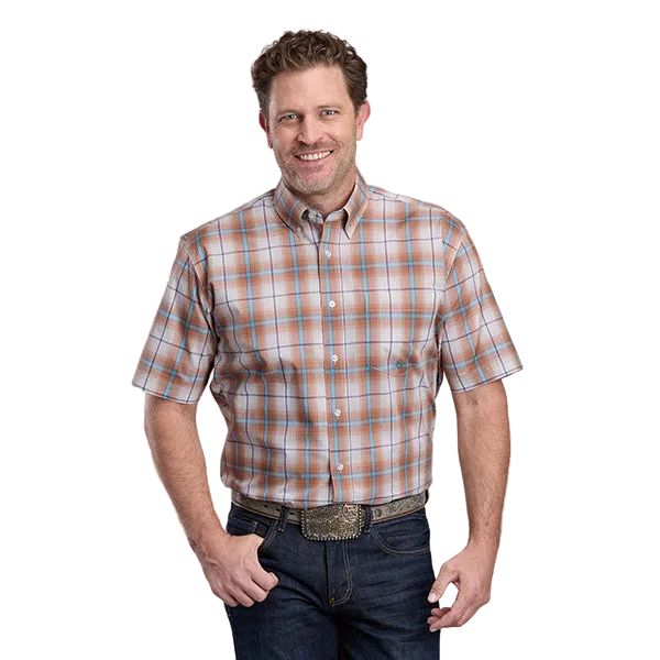 Men's Roper Short Sleeve Rust Saltillo Plaid Button Down Shirt 03-002-0379-3020