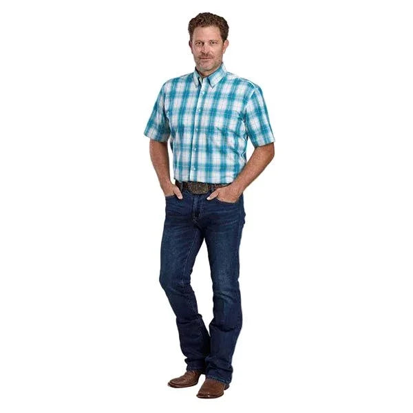 Men's Roper Short Sleeve Teal Plaid Button Up Shirt 03-002-0379-4058