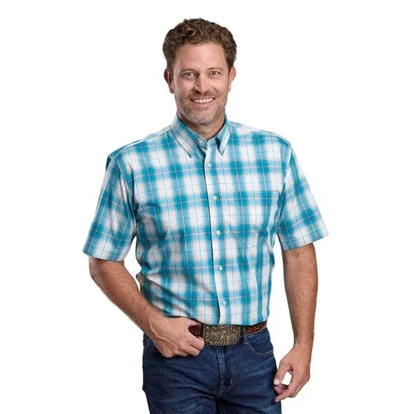 Men's Roper Short Sleeve Teal Plaid Button Up Shirt 03-002-0379-4058