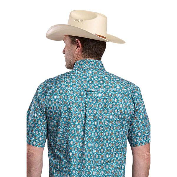 Men's Roper Short Sleeve Turquoise and Orange Paisley Button Up Shirt 03-002-0326-2037
