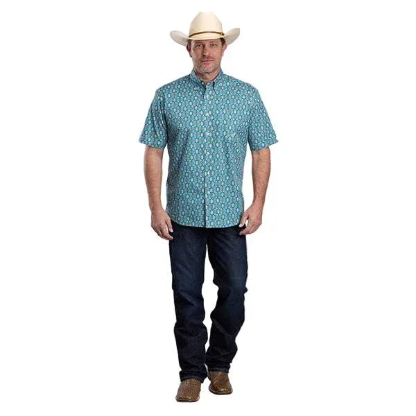 Men's Roper Short Sleeve Turquoise and Orange Paisley Button Up Shirt 03-002-0326-2037