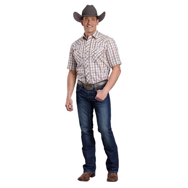 Men's Roper Short Sleeve Woven Plaid Snap Up Shirt 01-002-0101-2024