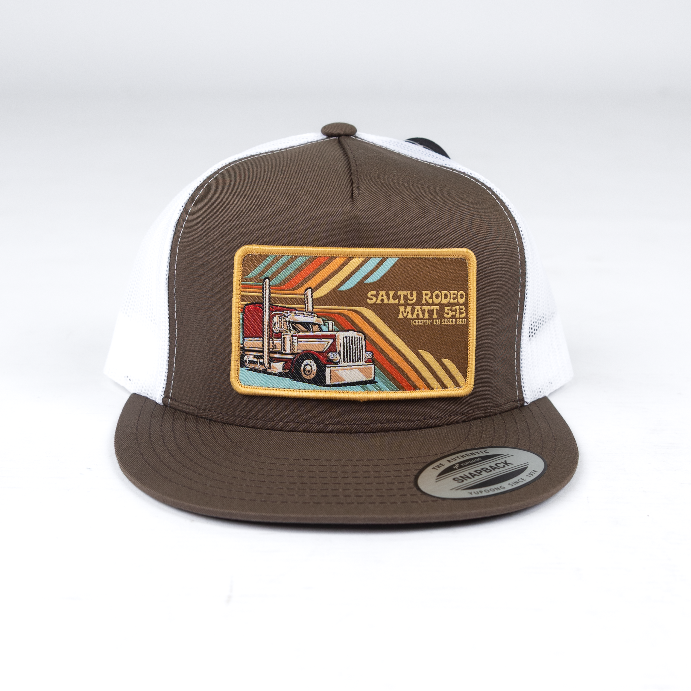 Men's Salty Rodeo Brown/White Snapback with Trucker Patch TENFOUR-BRN