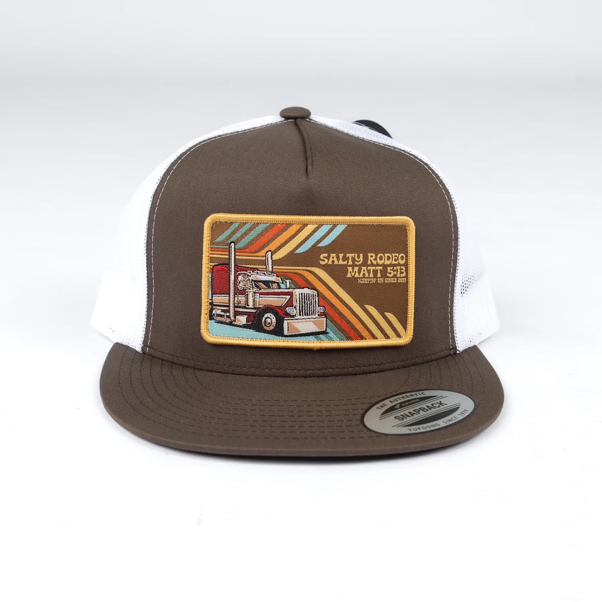 Men's Salty Rodeo Brown/White Snapback with Trucker Patch TENFOUR-BRN