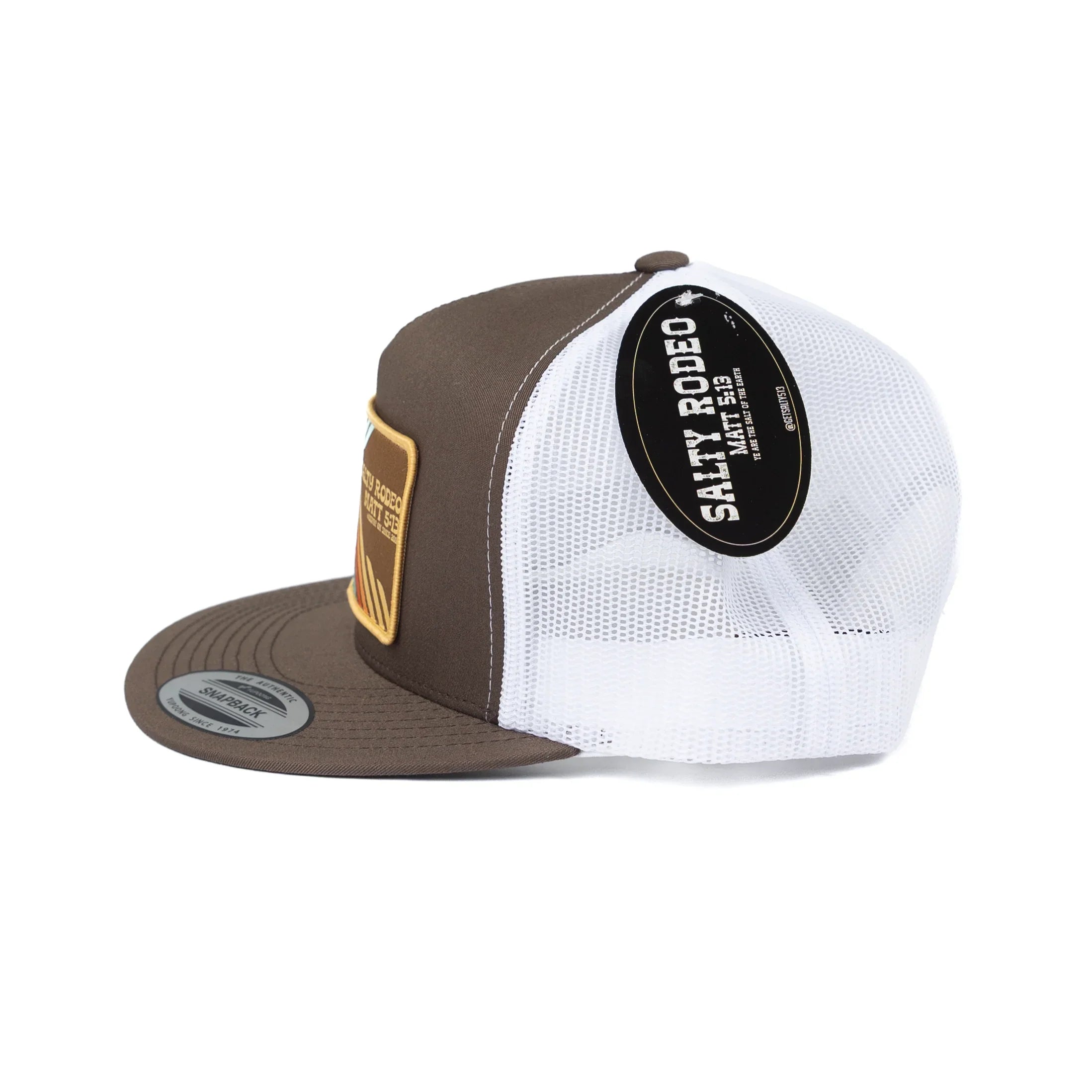 Men's Salty Rodeo Brown/White Snapback with Trucker Patch TENFOUR-BRN