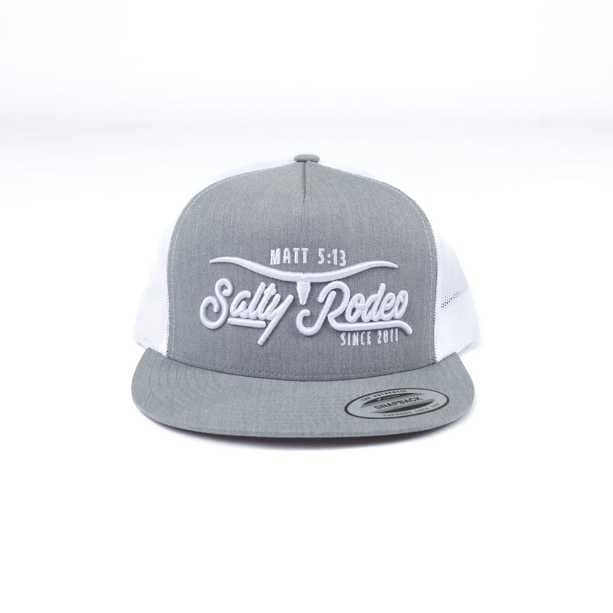 Men's Salty Rodeo Gray/White Snapback with Longhorn Embroidery SRCLONGHORN