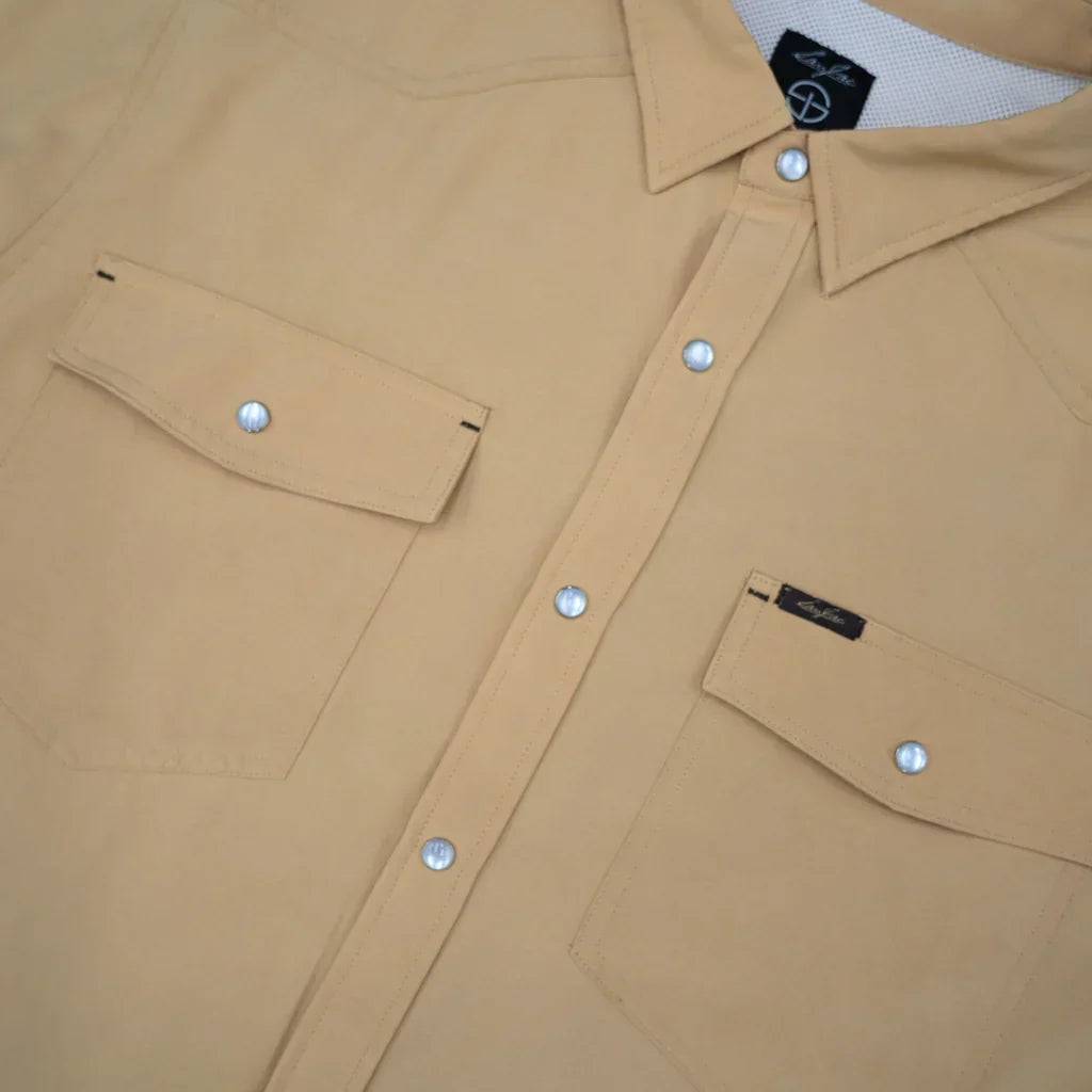 Men's SanJac Cowboy Khaki Long Sleeve Performance Pearl Snap Shirt COA-LS-CBKH
