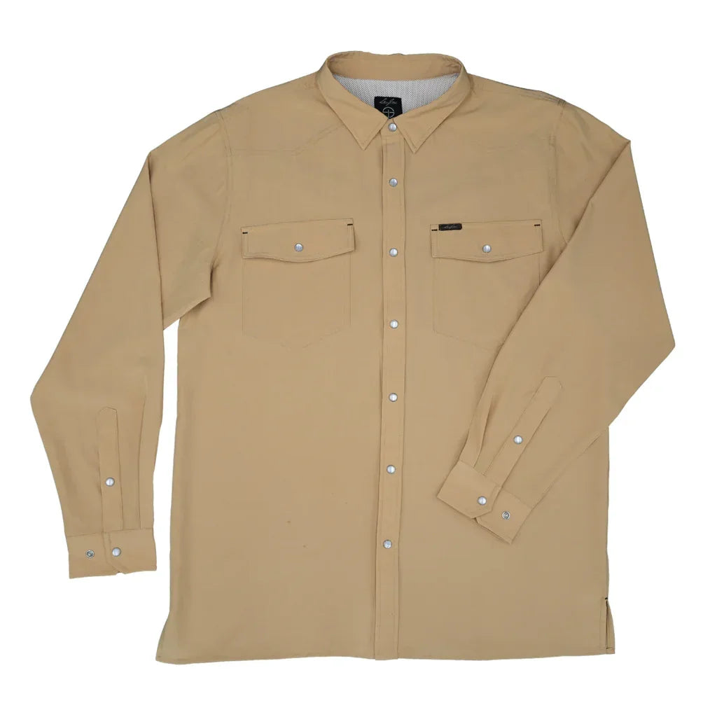 Men's SanJac Cowboy Khaki Long Sleeve Performance Pearl Snap Shirt COA-LS-CBKH
