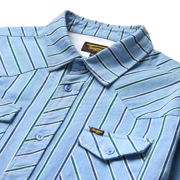 Men's Seager Amarillo Long Sleeve Shirt Steel Blue Stripe MSF24AMARBLU