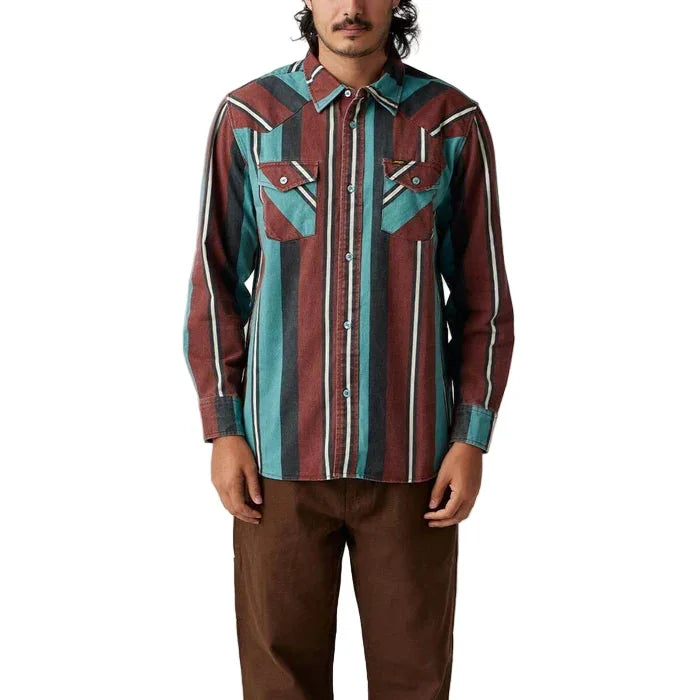Men's Seager Amarillo Long Sleeve Shirt Turquoise Stripe MSF25AMARTURQ
