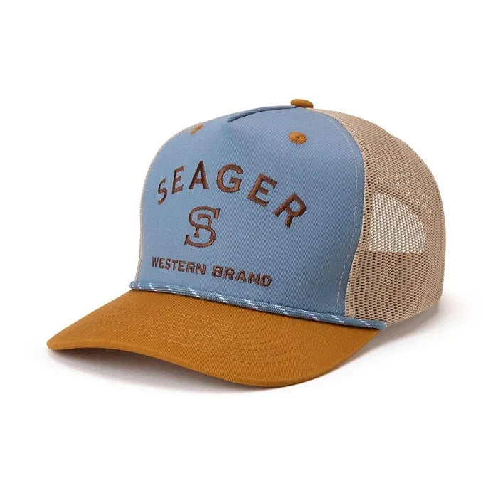 Men's Seager Blue and Tan Branded Trucker Snapback MHSP26BRANDTBLU