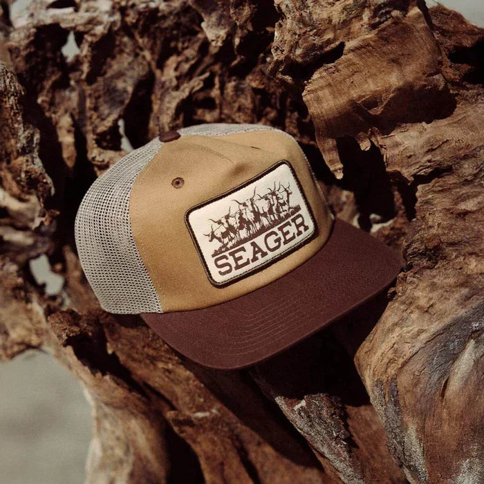 Men's Seager Tan and Brown Herd Trucker Snapback MHSP26HERDBRN