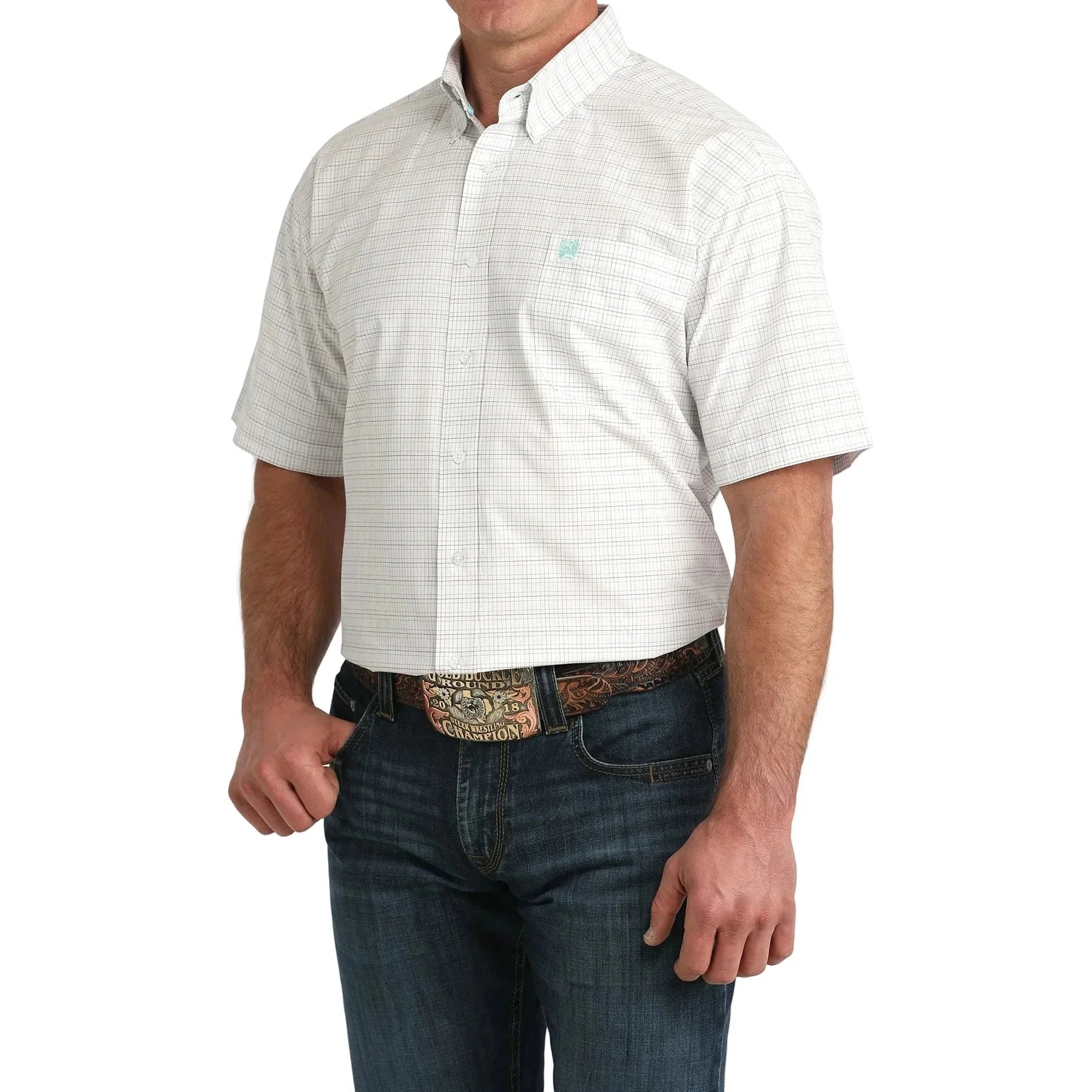 Men's Short Sleeve Plaid Button Down Shirt MTW1111510
