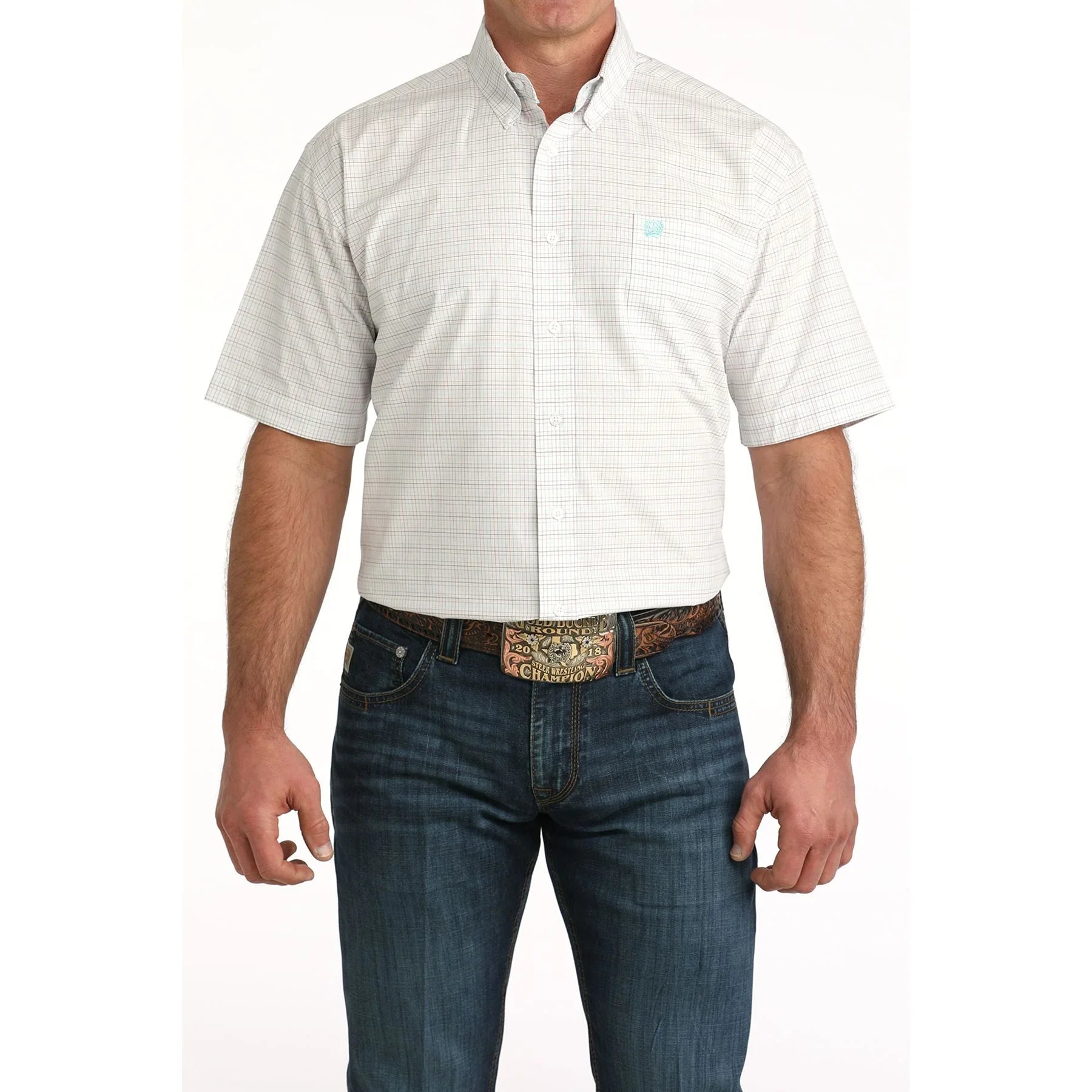 Men's Short Sleeve Plaid Button Down Shirt MTW1111510