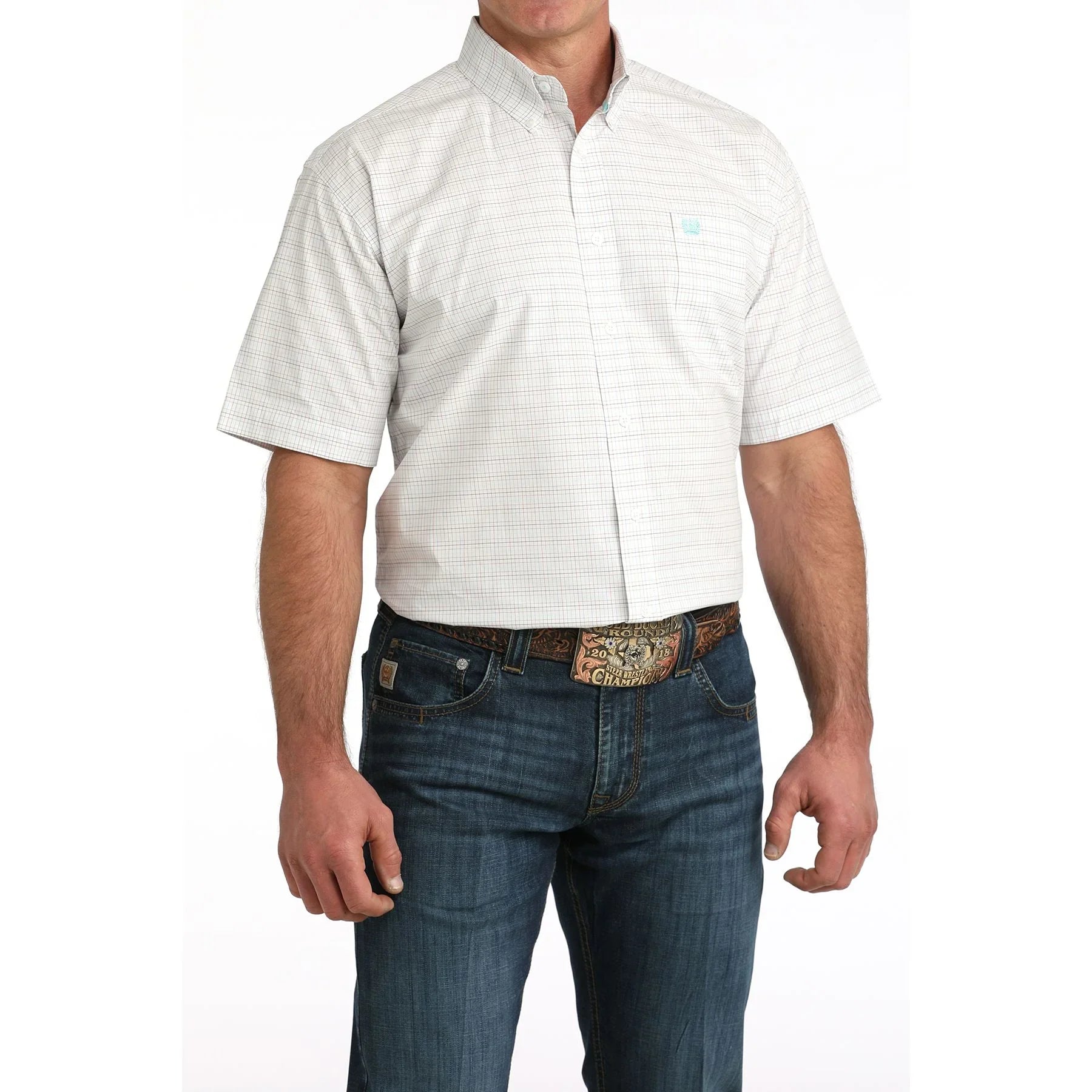 Men's Short Sleeve Plaid Button Down Shirt MTW1111510