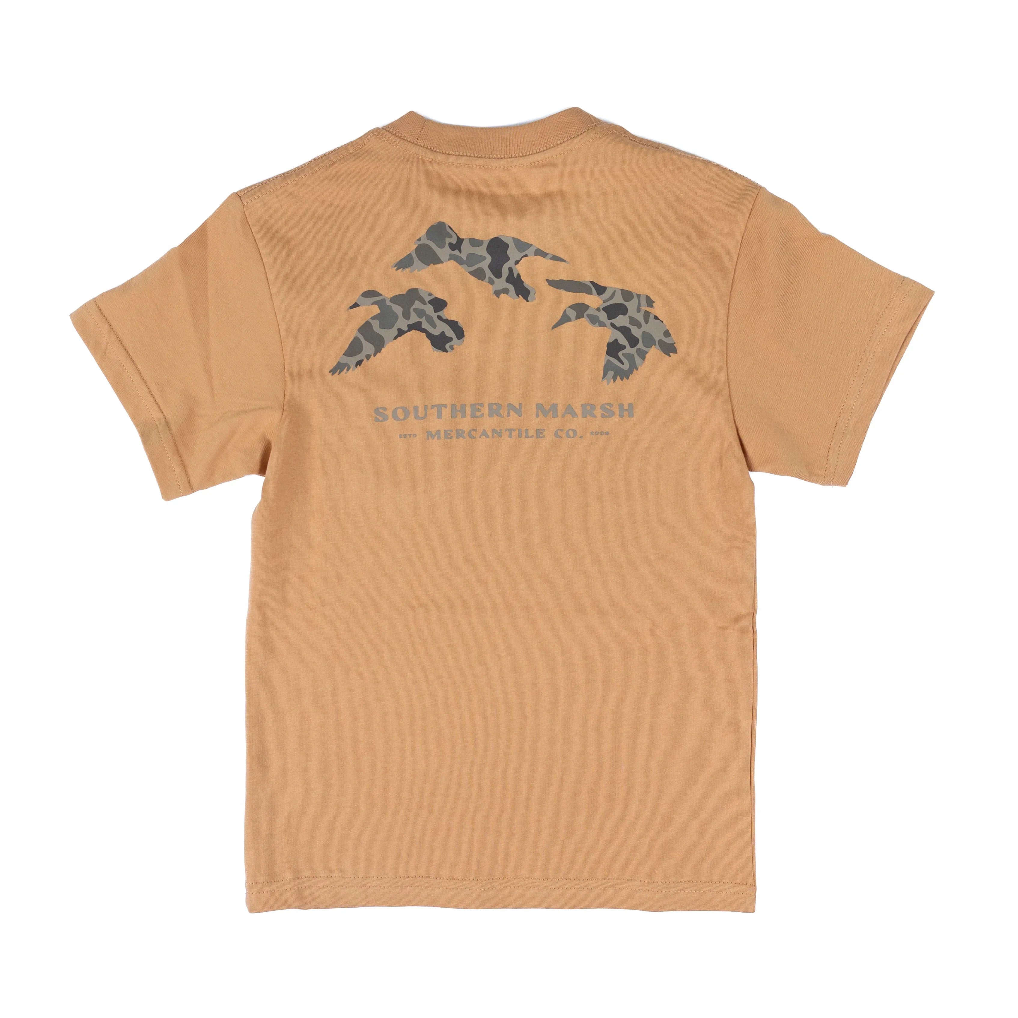 Men's Southern Marsh Camel Short Sleeve Camo Flying Ducks T-shirt AOC3-CML