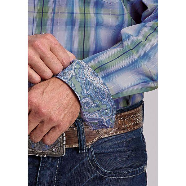 Men's Stetson Long Sleeve Blue Plaid Button Down Shirt 11-001-0579-4029