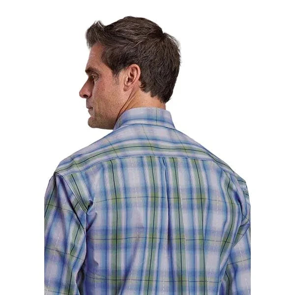 Men's Stetson Long Sleeve Blue Plaid Button Down Shirt 11-001-0579-4029