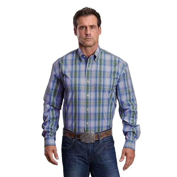 Men's Stetson Long Sleeve Blue Plaid Button Down Shirt 11-001-0579-4029