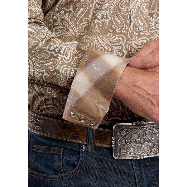 Men's Stetson Long Sleeve Brown Fan Paisley Printed Snap Shirt 11-001-0425-4025
