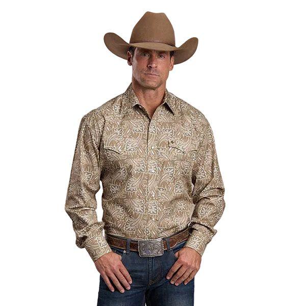 Men's Stetson Long Sleeve Brown Fan Paisley Printed Snap Shirt 11-001-0425-4025