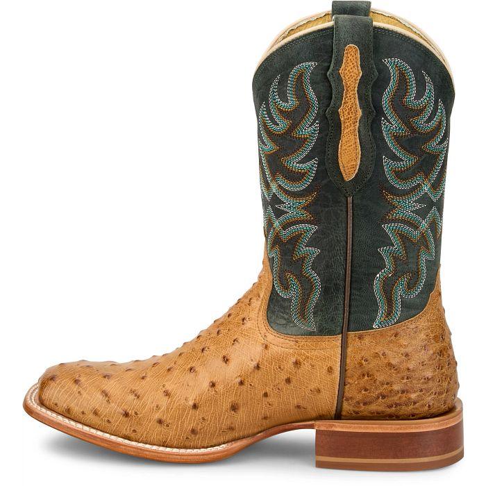 Men's Tony Lama Tan/Green Blaine 11" Ostrich Square Toe Boot RN3571