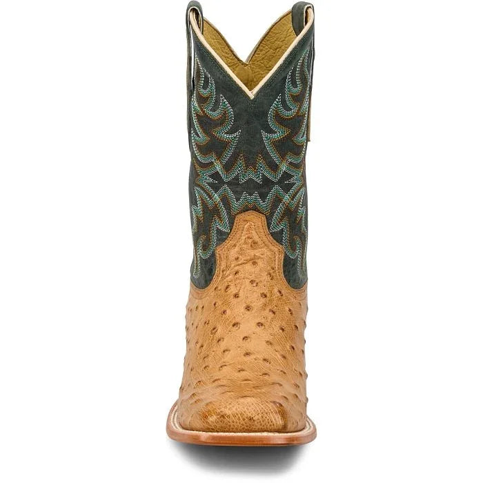 Men's Tony Lama Tan/Green Blaine 11" Ostrich Square Toe Boot RN3571