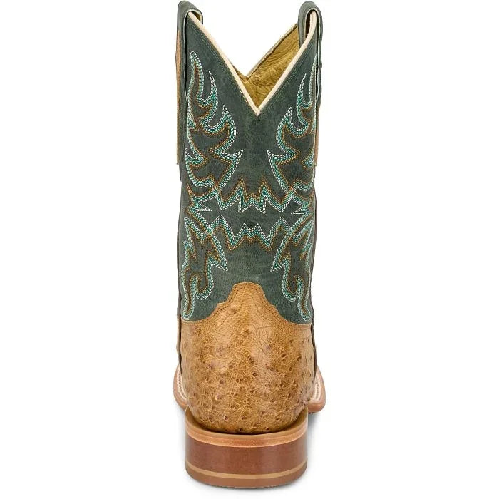 Men's Tony Lama Tan/Green Blaine 11" Ostrich Square Toe Boot RN3571