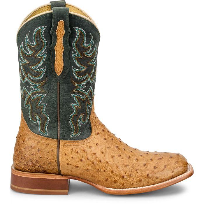 Men's Tony Lama Tan/Green Blaine 11" Ostrich Square Toe Boot RN3571