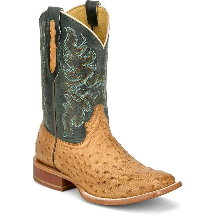 Men's Tony Lama Tan/Green Blaine 11" Ostrich Square Toe Boot RN3571