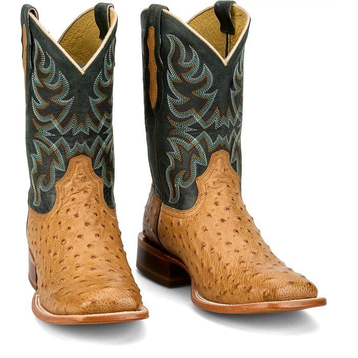 Men's Tony Lama Tan/Green Blaine 11" Ostrich Square Toe Boot RN3571