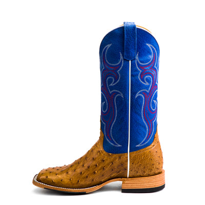 Men's Top Hand Antique Saddle Full Quill Ostrich with 13" Blue Sinsation Top HP8005 - Crazy House Western Wear