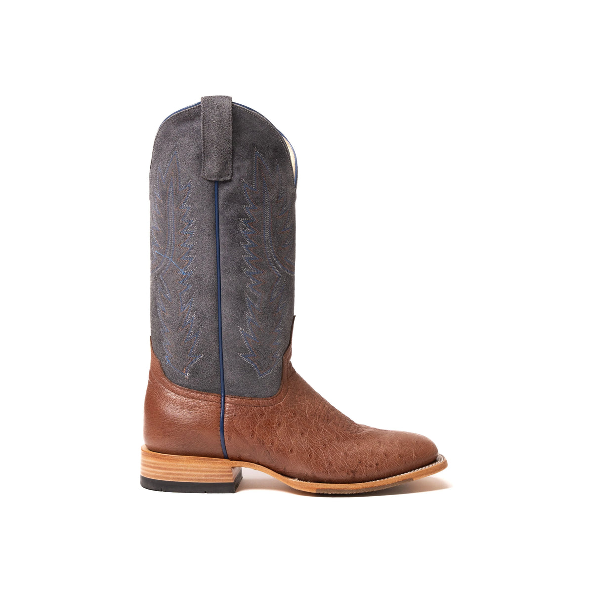 Men's Top Hand Rum Brown Smooth Ostrich with 13" Blue Jean Suede Tops HP8074 - Crazy House Western Wear