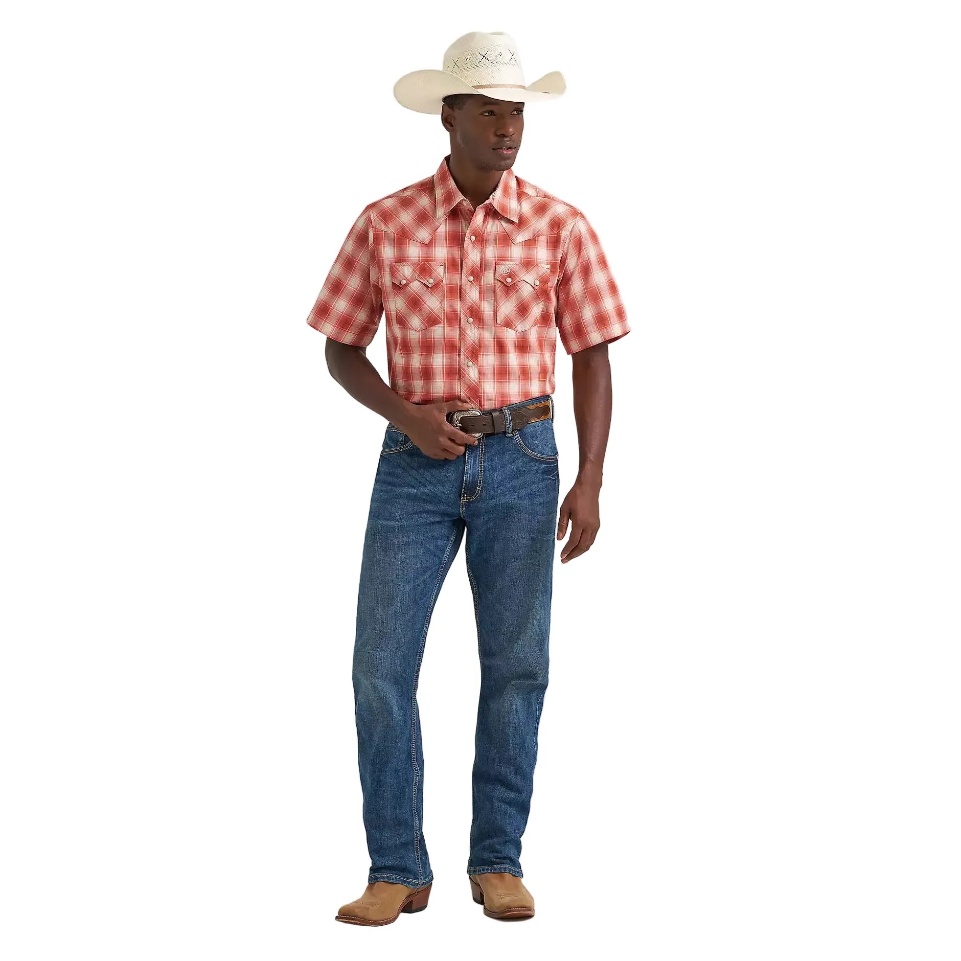Men's Wrangler Burnt Orange Short Sleeve Western Snap Shirt 112374755