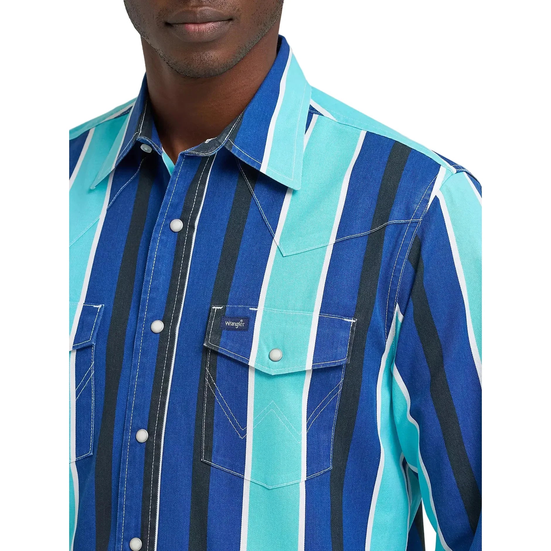 Men's Wrangler Cobalt Storm Vintage-Inspired Brushpopper Western Snap Work Shirt 112379229