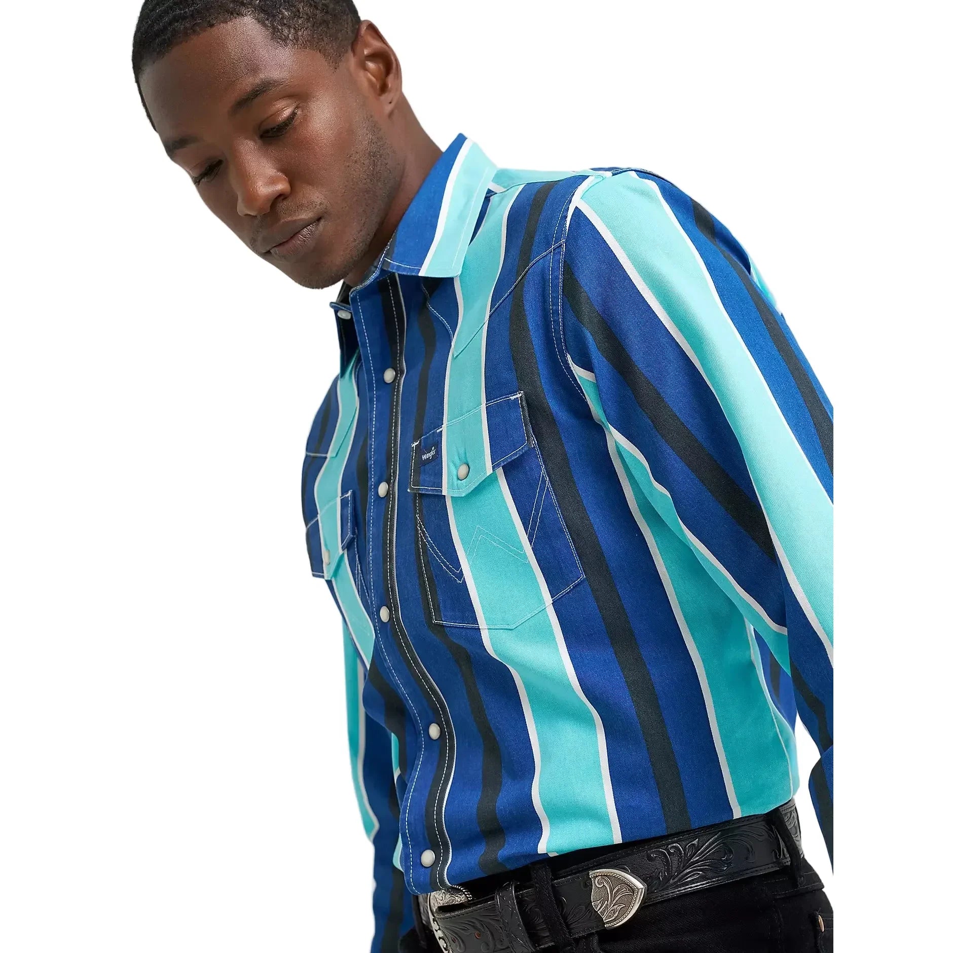 Men's Wrangler Cobalt Storm Vintage-Inspired Brushpopper Western Snap Work Shirt 112379229