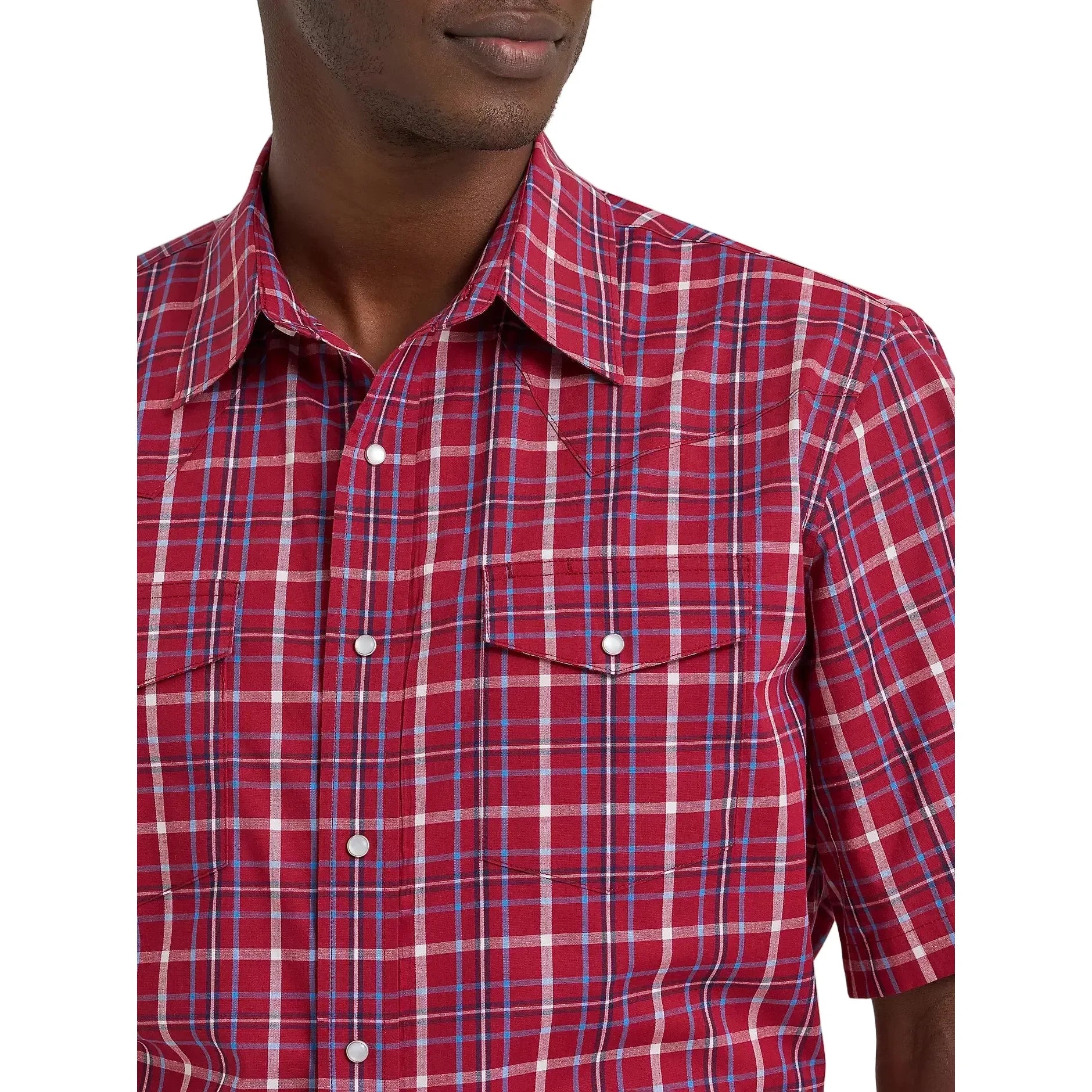 Men's Wrangler Deep Cherry Wrinkle Resist Short Sleeve Western Snap Shirt 112374878