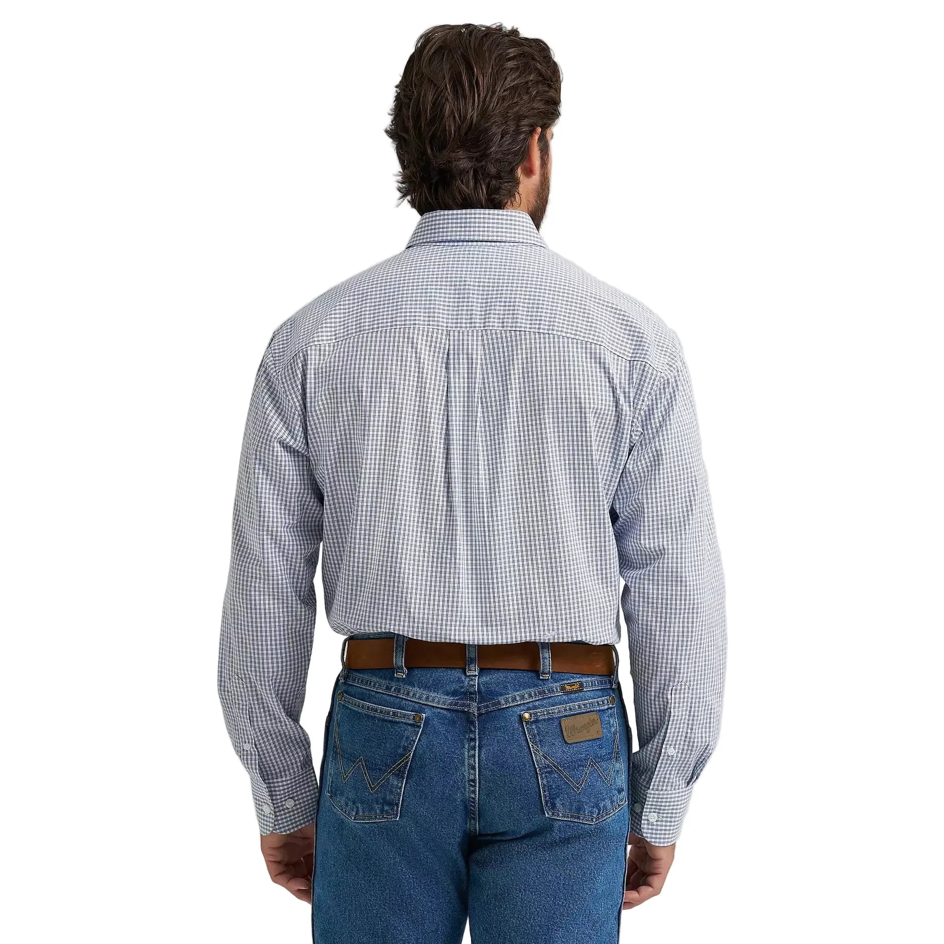 Men's Wrangler® George Strait™ Baby Blue Check Long Sleeve Button Down Two Pocket Shirt 112374605