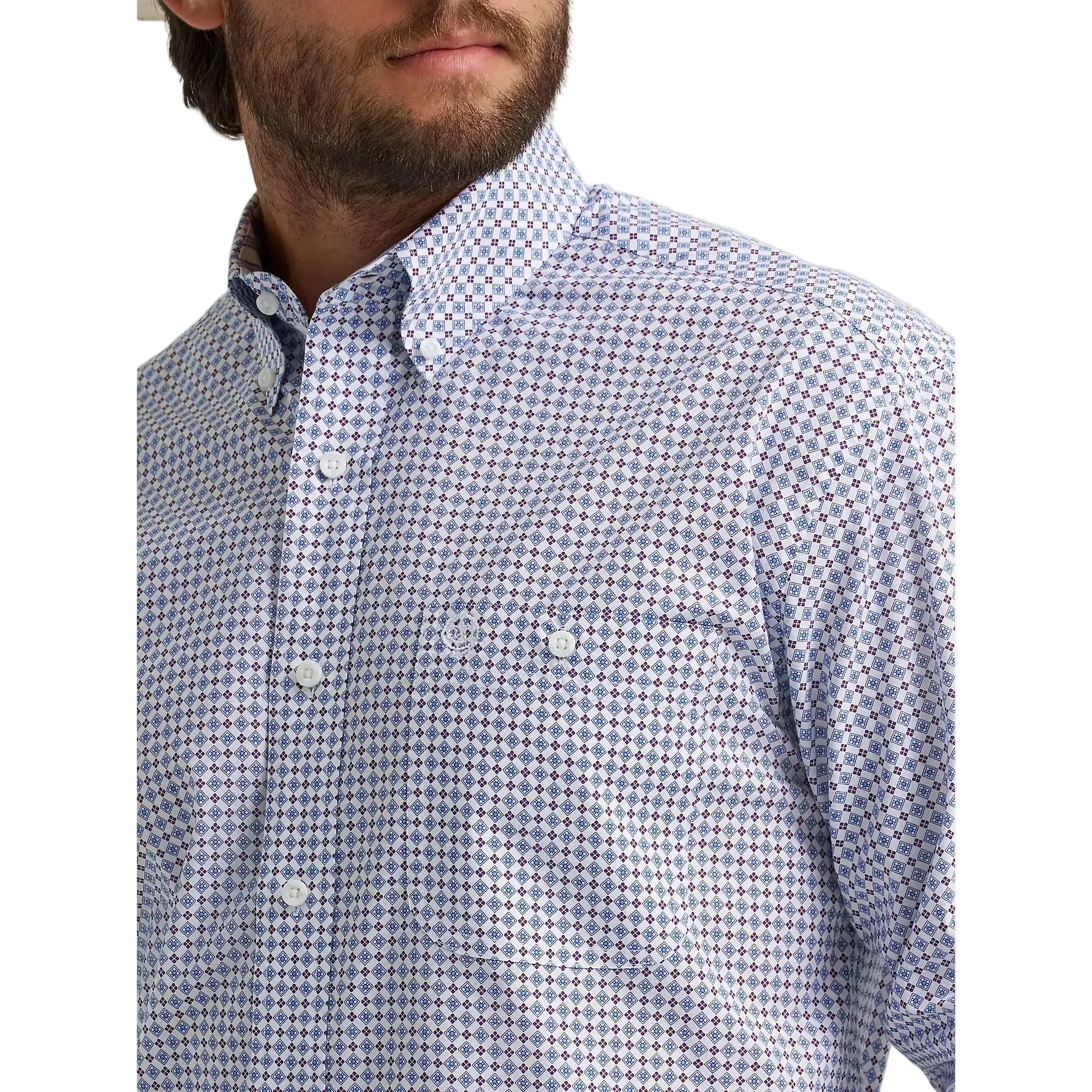 Men's Wrangler George Strait Blue Windows Long Sleeve Button Dow112379062