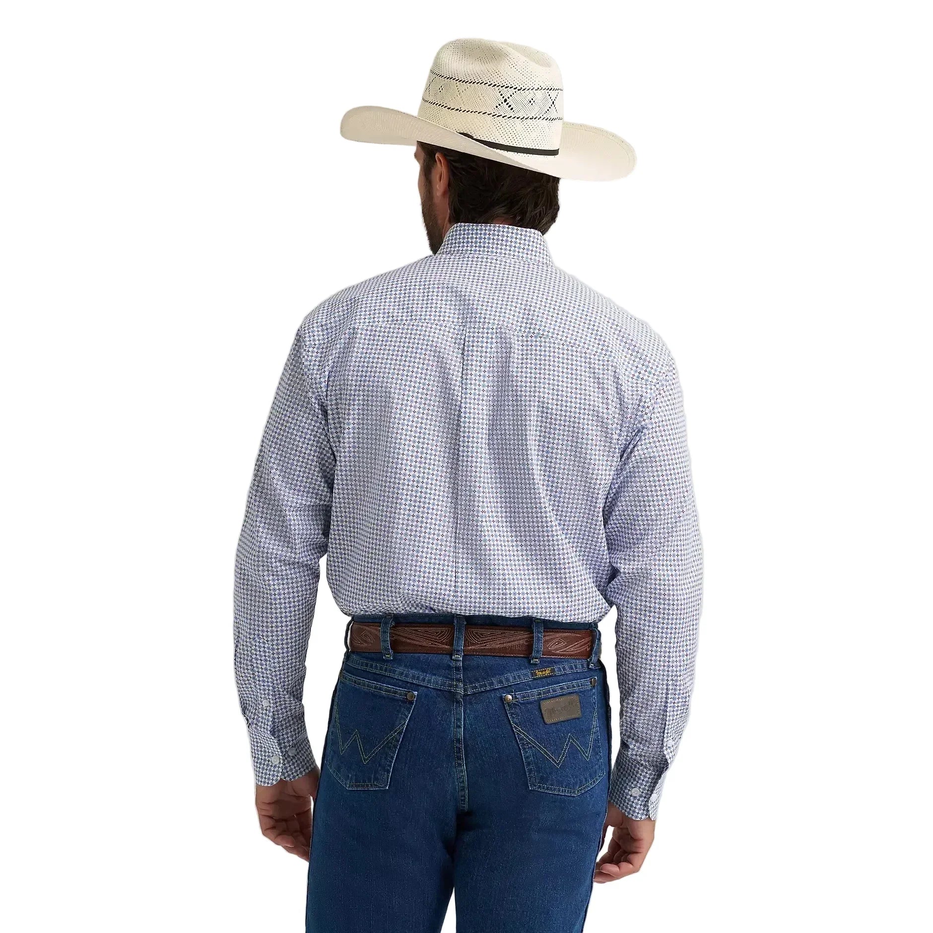 Men's Wrangler George Strait Blue Windows Long Sleeve Button Dow112379062