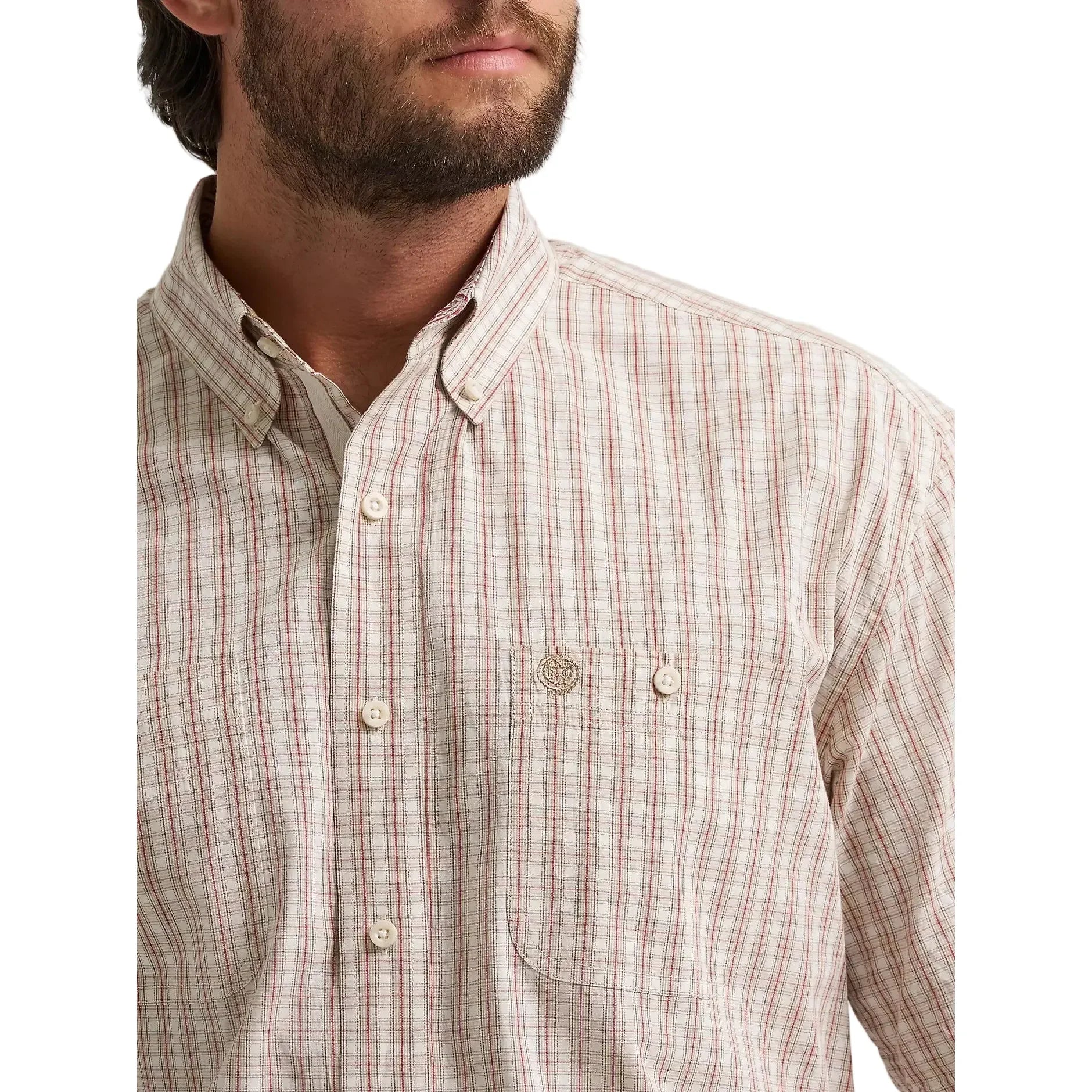 Men's Wrangler George Strait Desert Plaid Short Sleeve Two Pocket Button Down Shirt 112379070