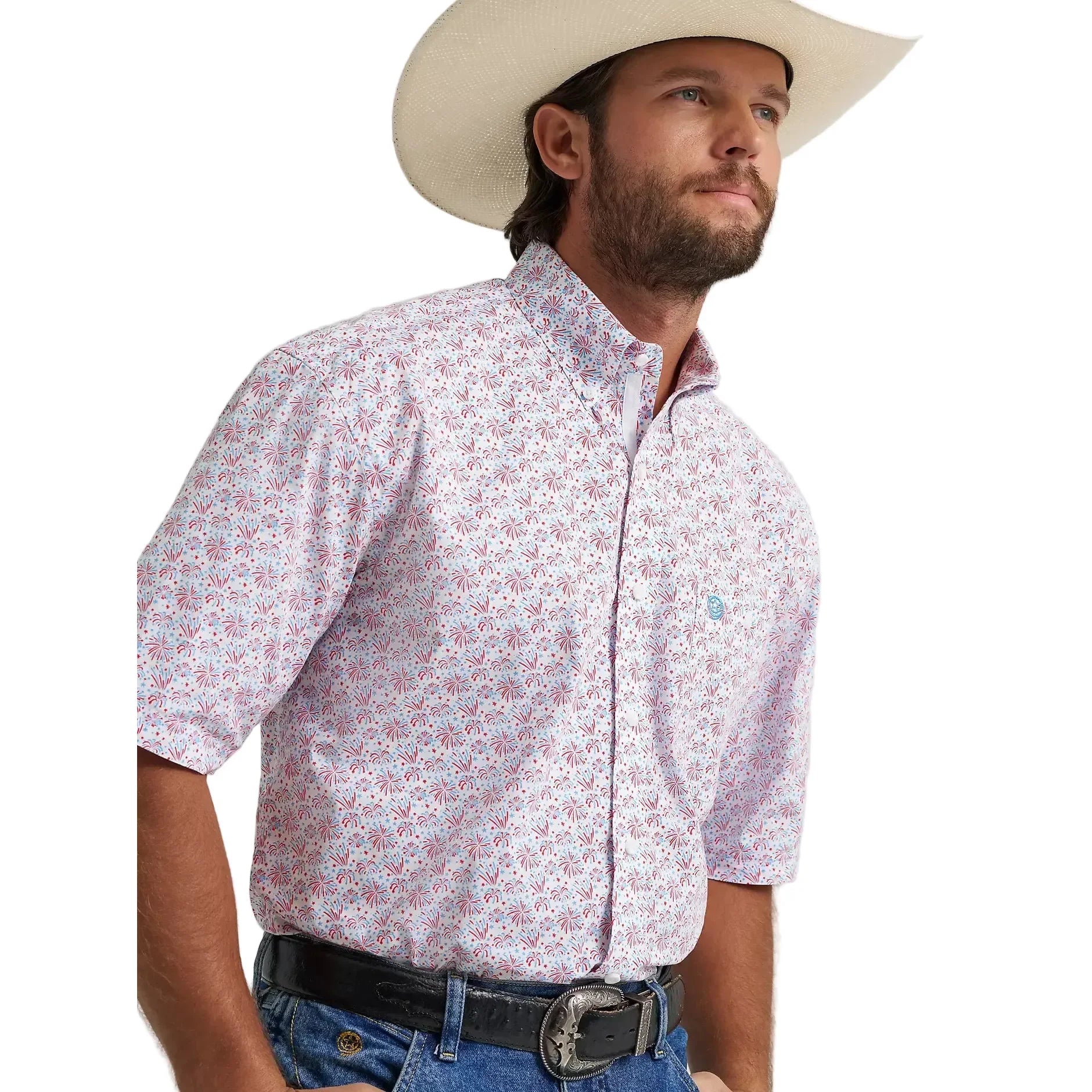 Men's Wrangler® George Strait™ Fireworks Short Sleeve One Pocket Button Down Shirt 112379061