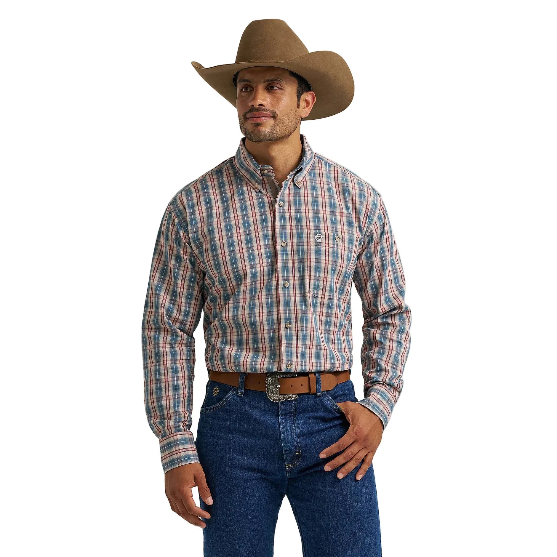 Men's Wrangler George Strait Long Sleeve Button Down One Pocket Shirt 112368226