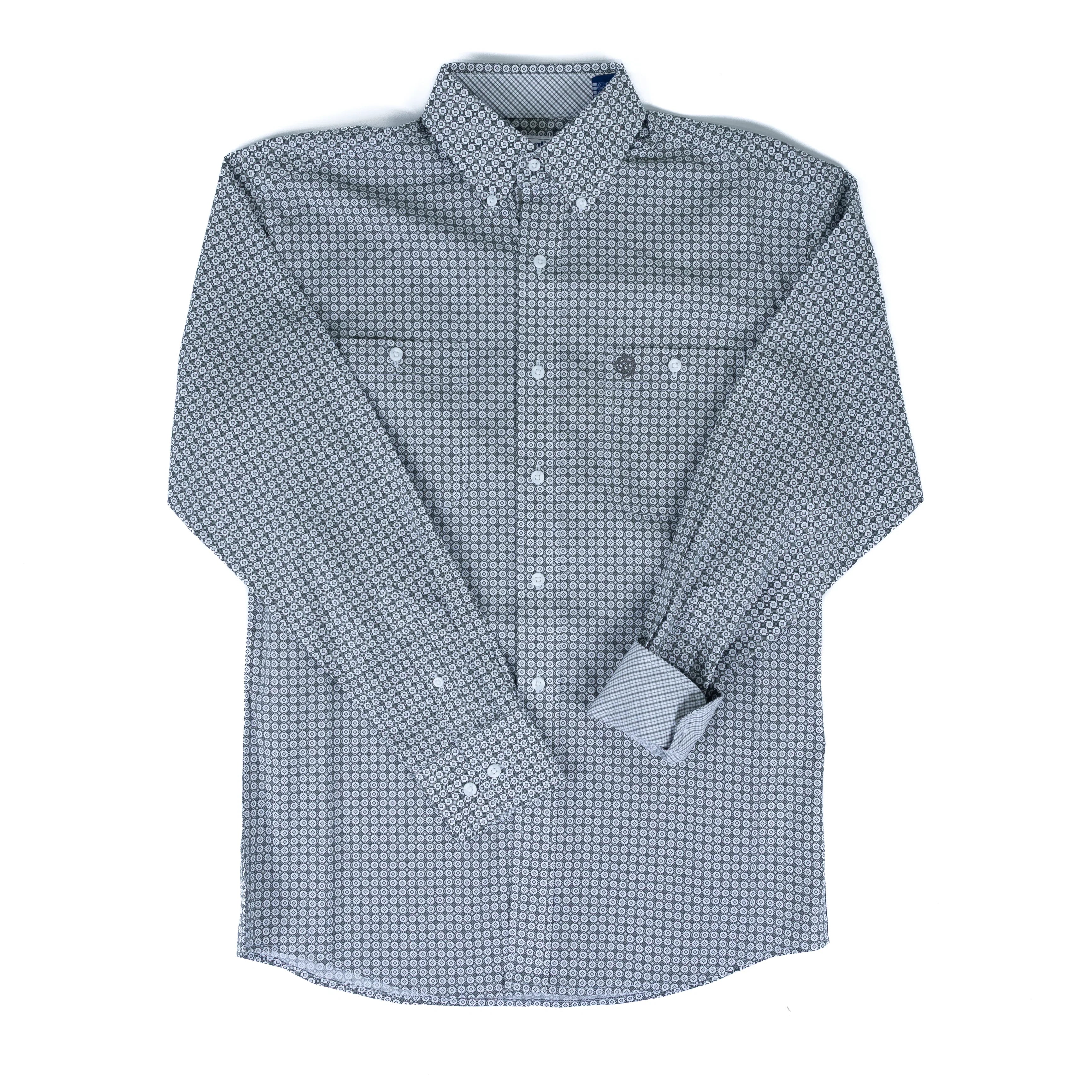 Men's Wrangler George Strait Long Sleeve Gray Geo Print Button Up 112379024