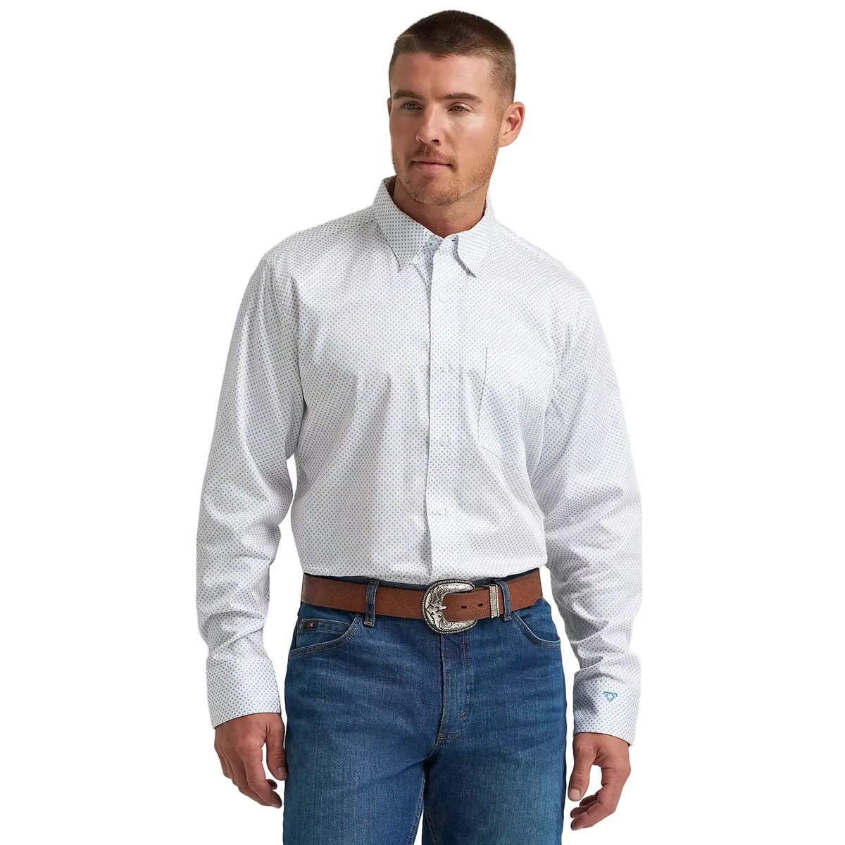 Men's Wrangler® George Strait™ Peachy Plaid Long Sleeve Button Down One Pocket Shirt 112374610