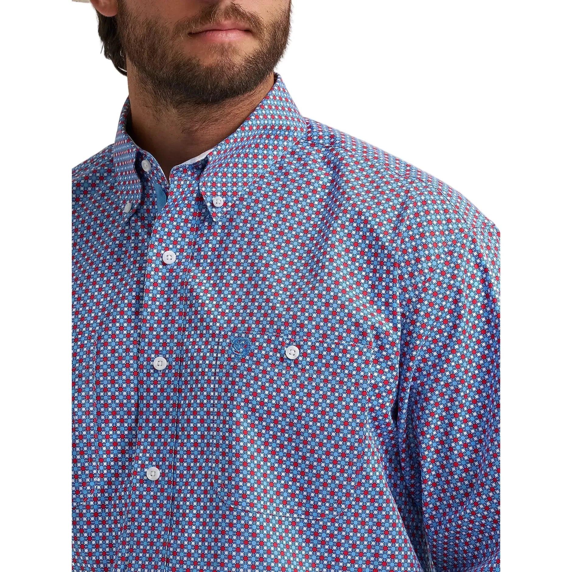 Men's Wrangler George Strait Red Blue Sparks Long Sleeve Button Down Two Pocket Shirt 112379064