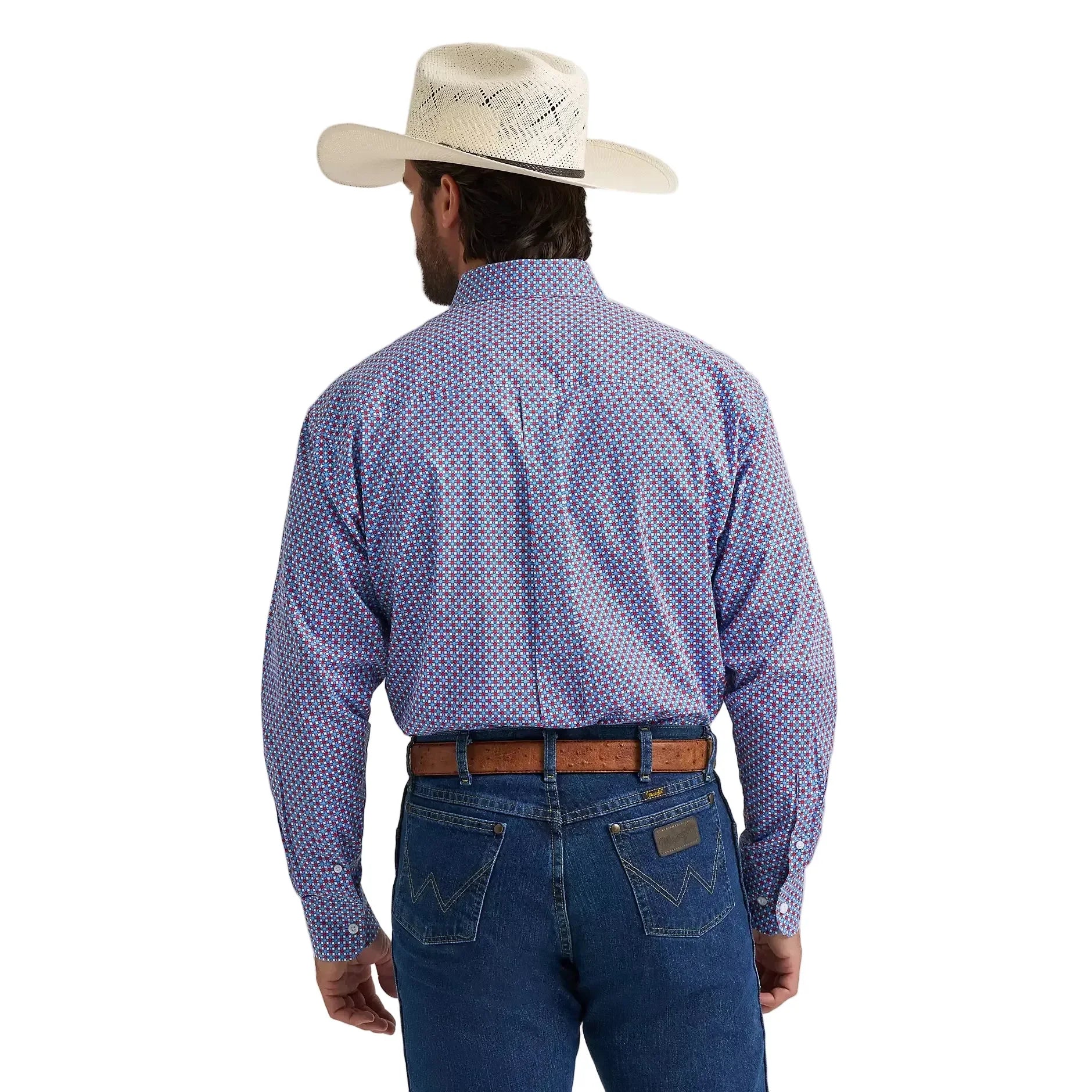 Men's Wrangler George Strait Red Blue Sparks Long Sleeve Button Down Two Pocket Shirt 112379064